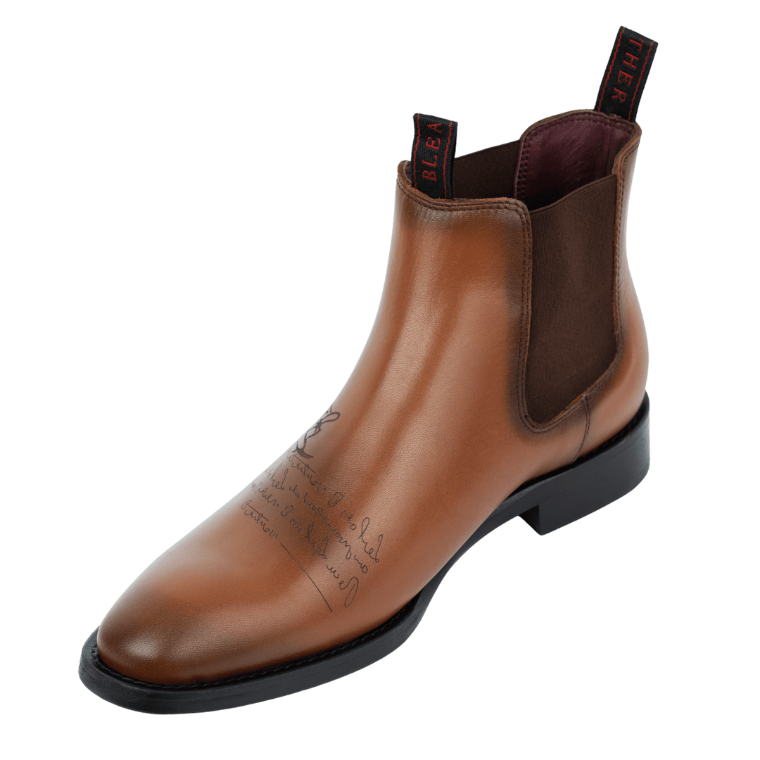 Westwood: Chelsea Boots Homme - Cuir Cognac Gravé - Bleather Maroc