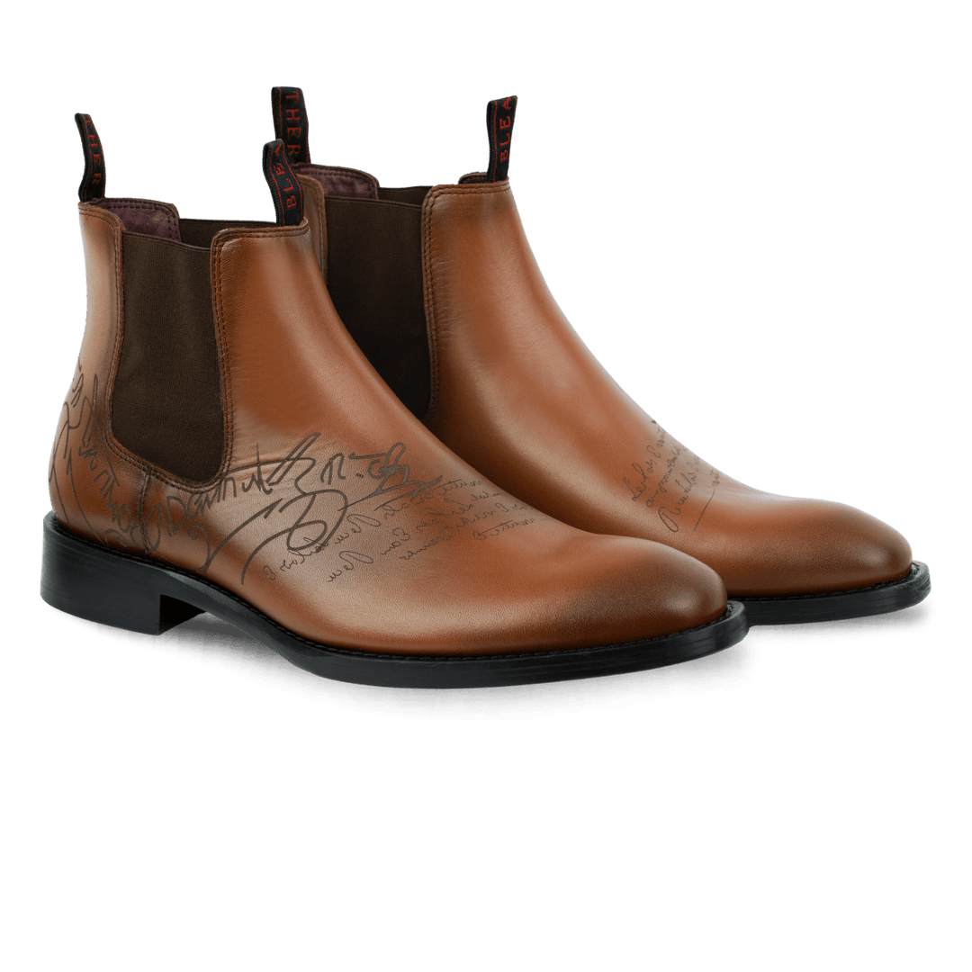 Westwood: Chelsea Boots Homme - Cuir Cognac Gravé - Bleather Maroc