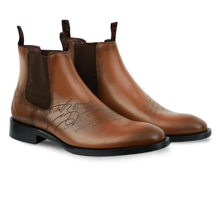 Westwood: Chelsea Boots Homme - Cuir Cognac Gravé - Bleather Maroc