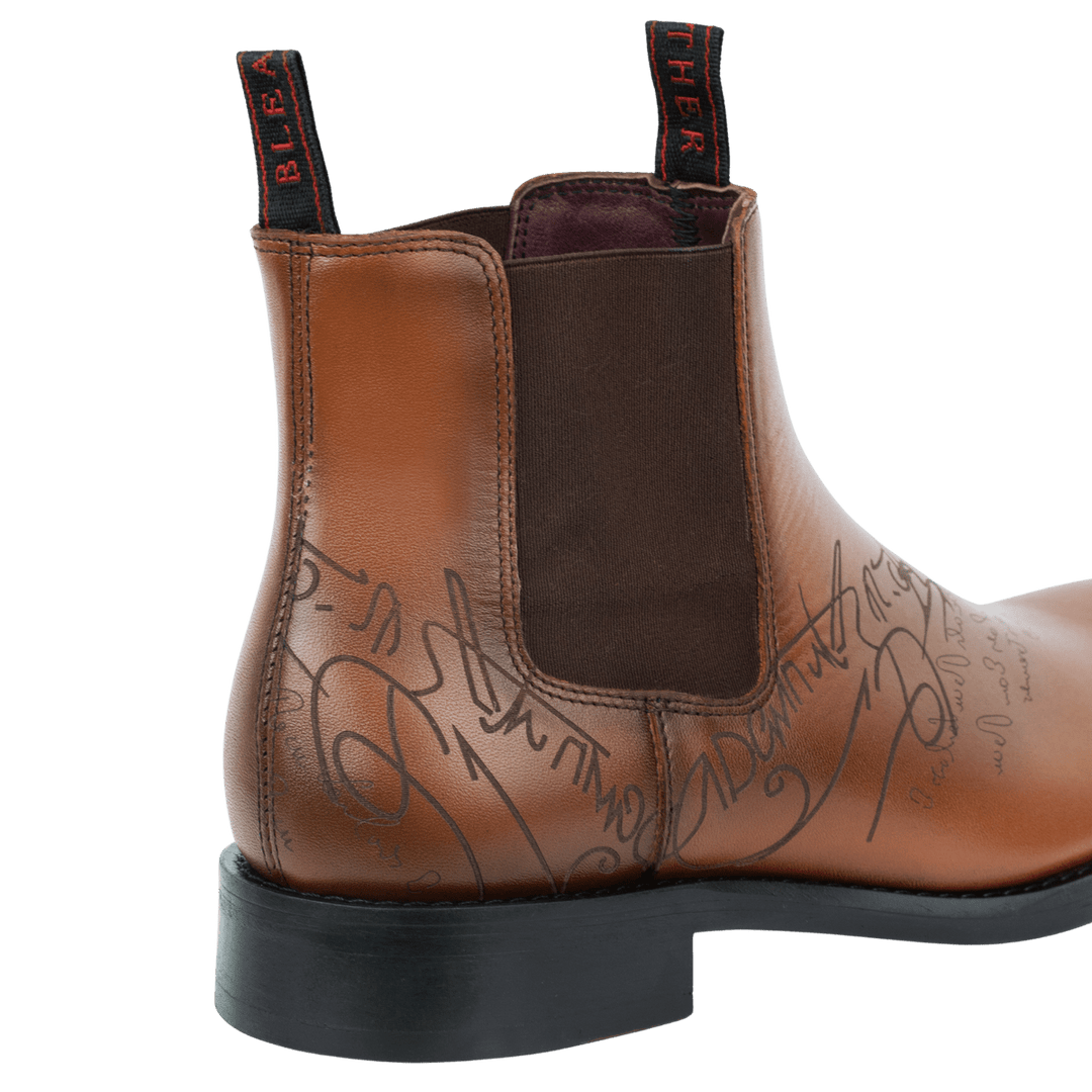 Westwood: Chelsea Boots Homme - Cuir Cognac Gravé - Bleather Maroc
