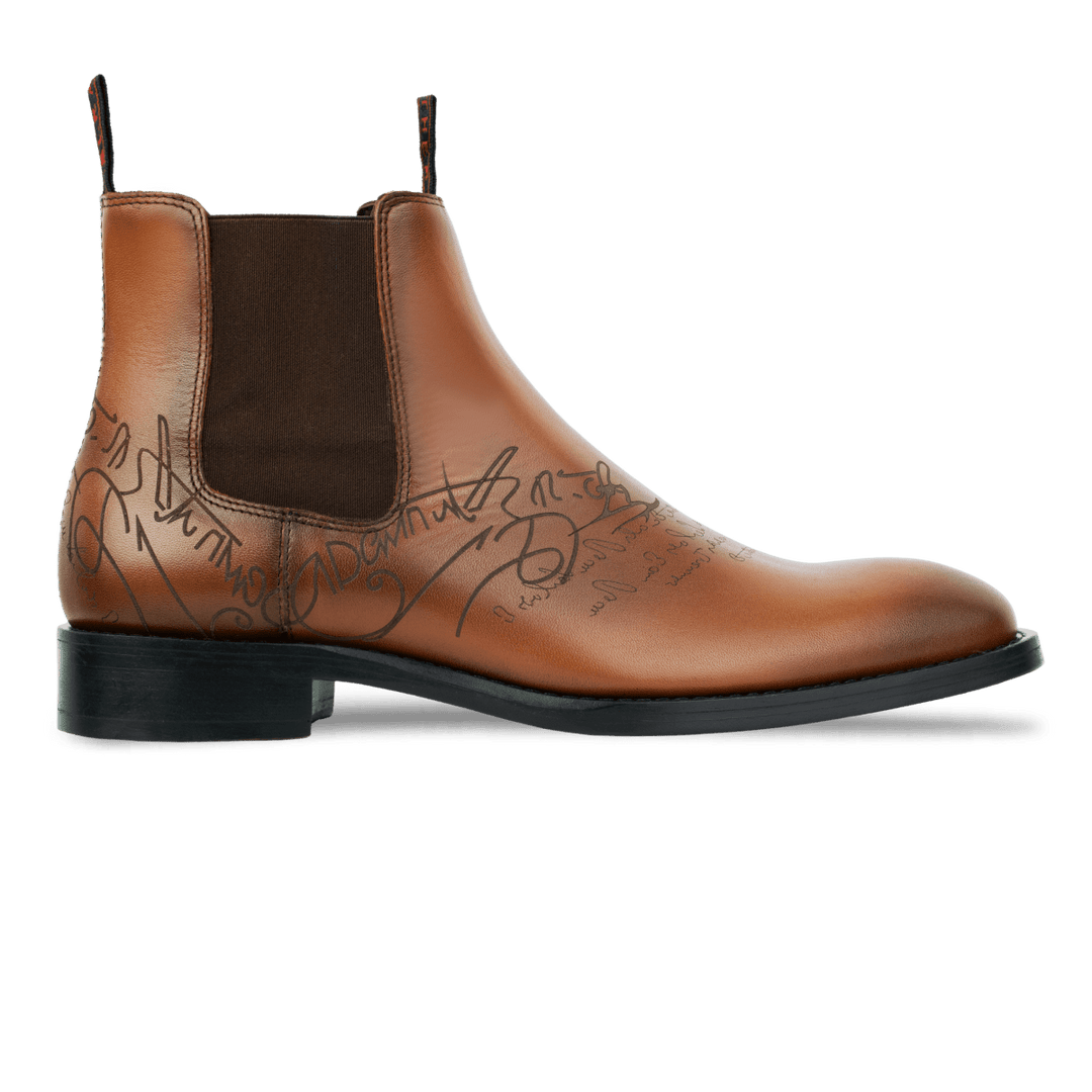Westwood: Chelsea Boots Homme - Cuir Cognac Gravé - Bleather Maroc